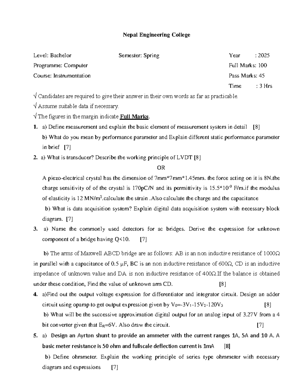 Instrumentation Assessment CMP 2025: Bachelor Spring Exam Guide - Studocu