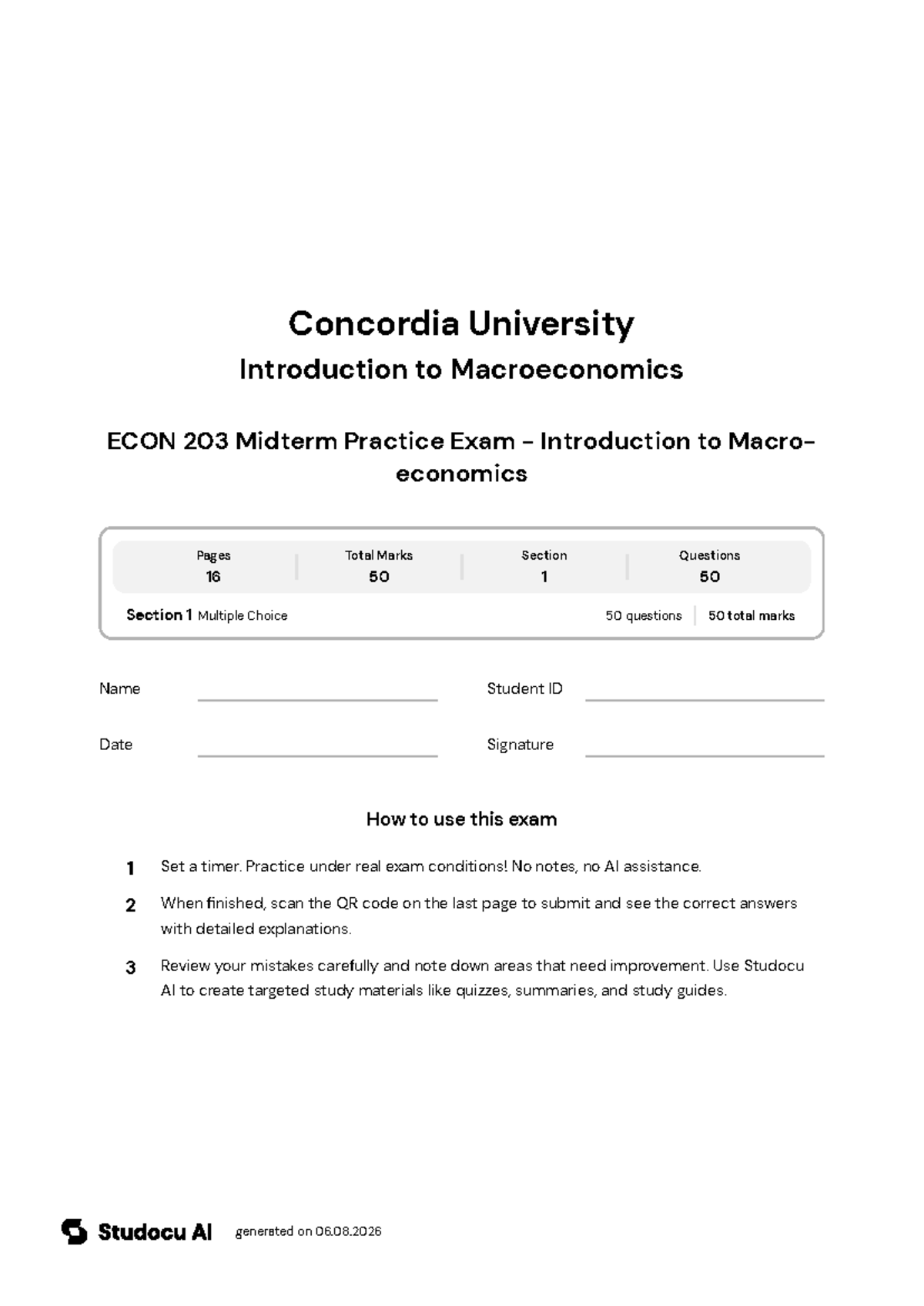 ECON 203 Midterm Practice Exam - Macroeconomics - Studocu