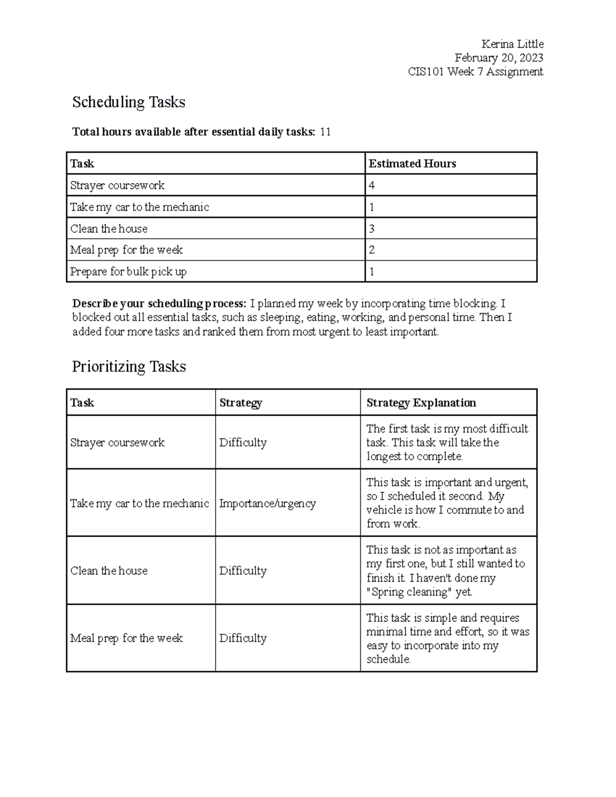 CIS101 Week 7 Assignment - Task Scheduling and Time Management Overview ...