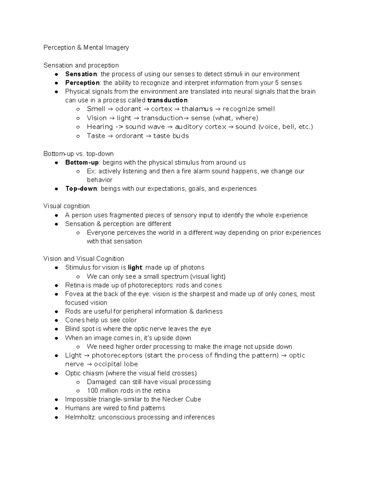 Perception and Mental Imagery in Psychology (PSY 101: Lecture Notes ...