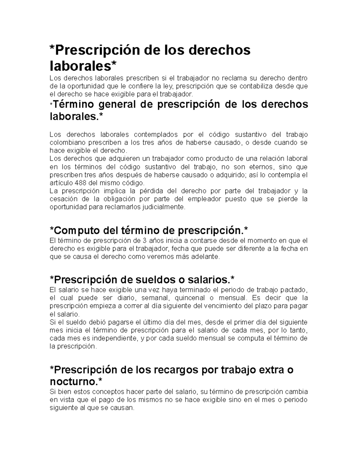 Prescripción de Derechos Laborales: Cód. Laboral y Normativas Penales ...