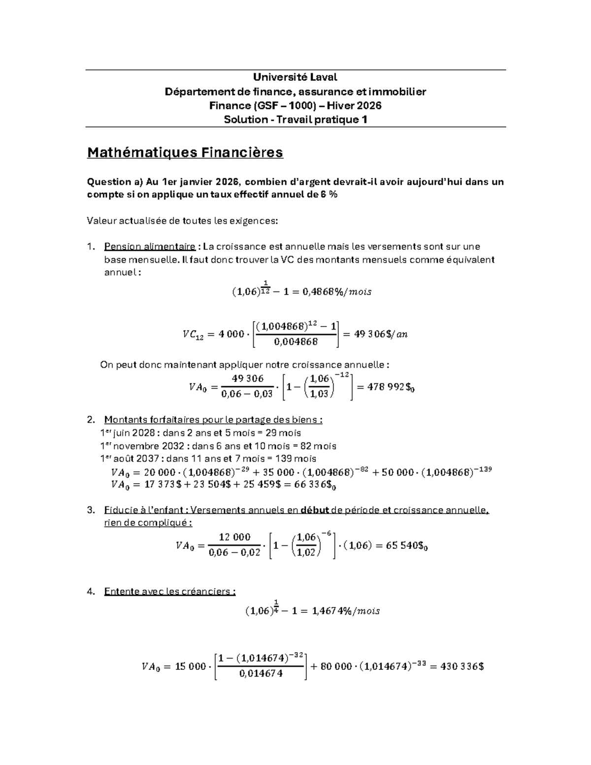 Solution TP1 GSF-1000 Hiver 2026 : Mathématiques Financières - Studocu