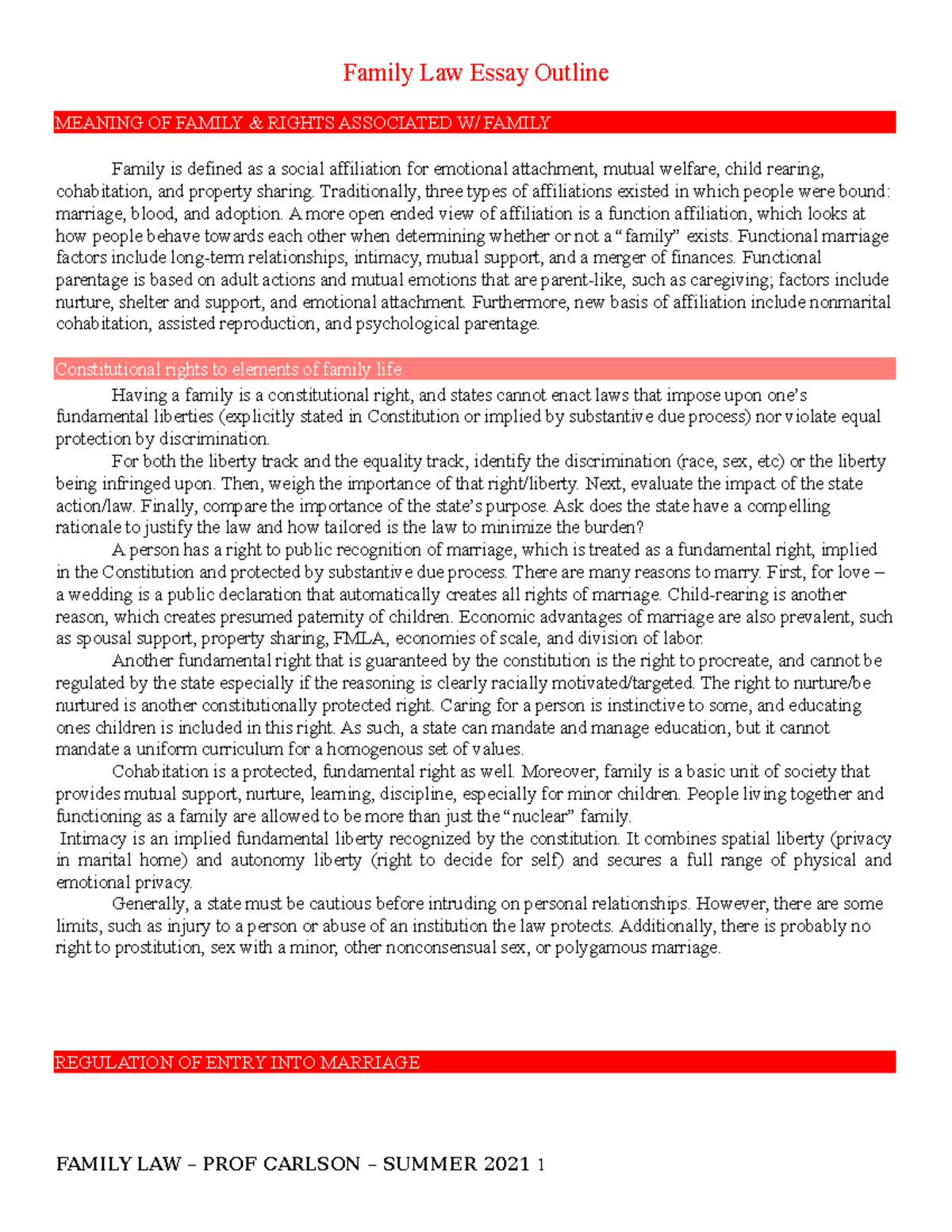Family Law Essay Outline - Family Law Essay Outline MEANING OF FAMILY ...
