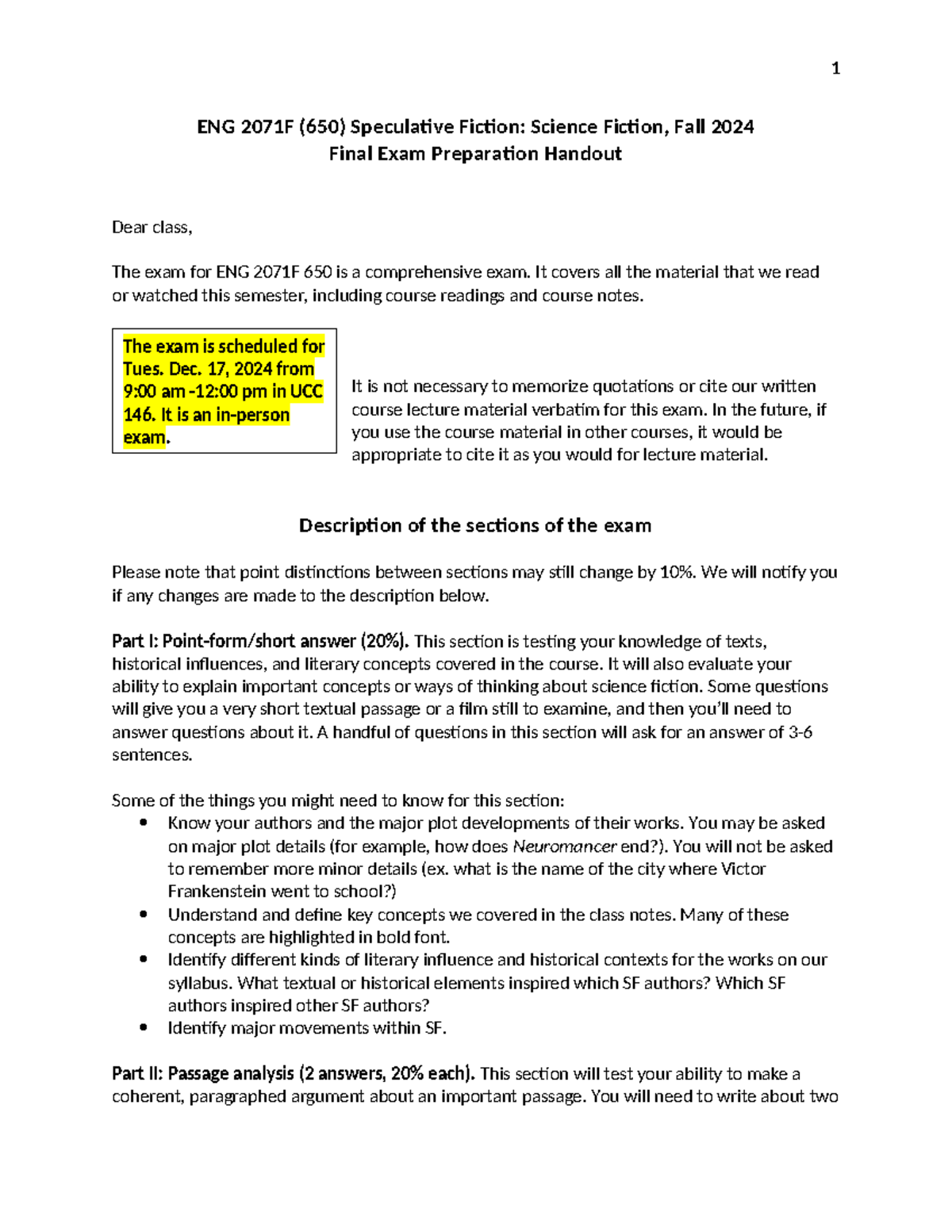 ENG 2071F 2024 Comprehensive Final Exam Prep Guide - Studocu