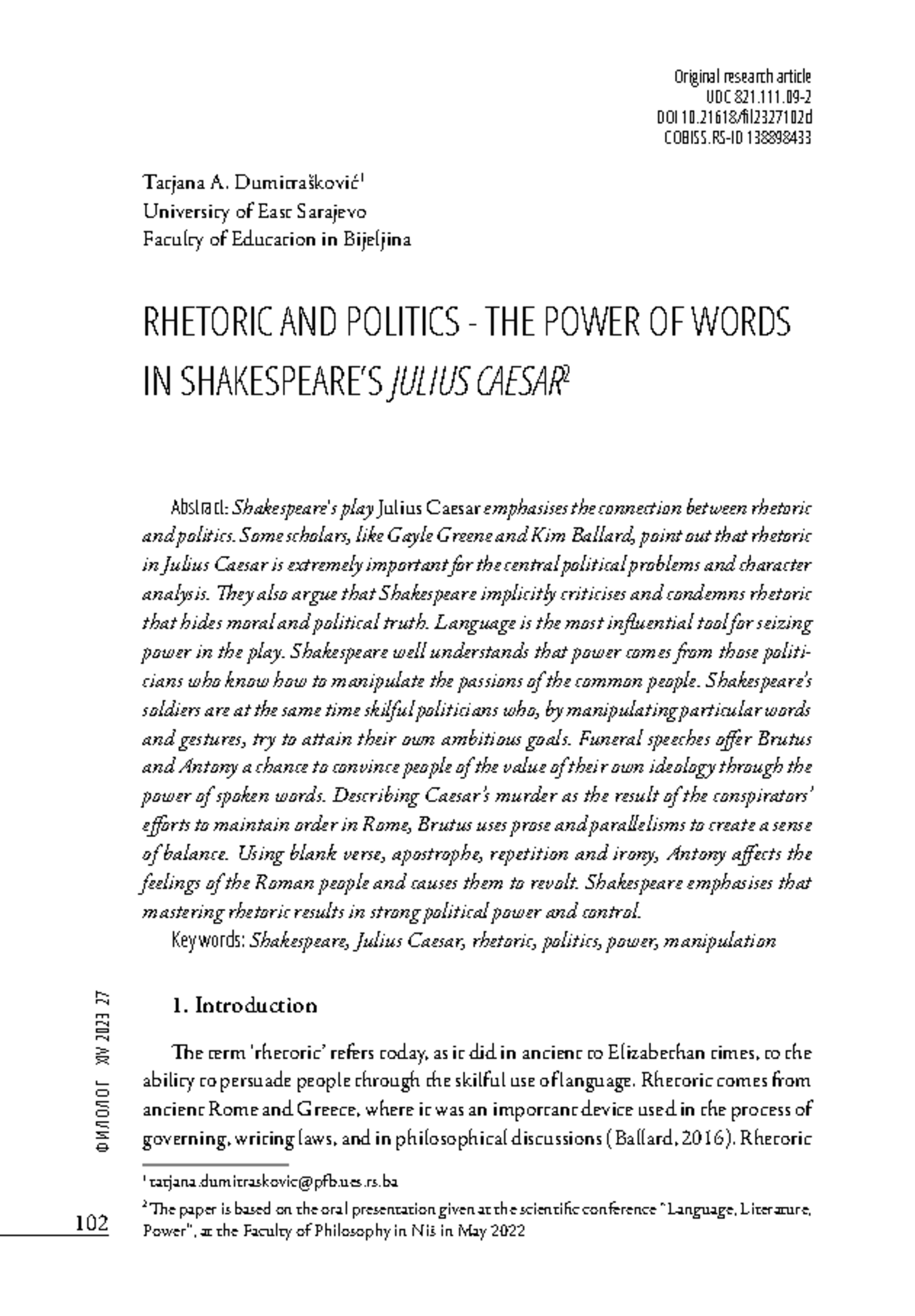RHETORIC AND POLITICS: The Power of Words in Julius Caesar (ENG 101 ...