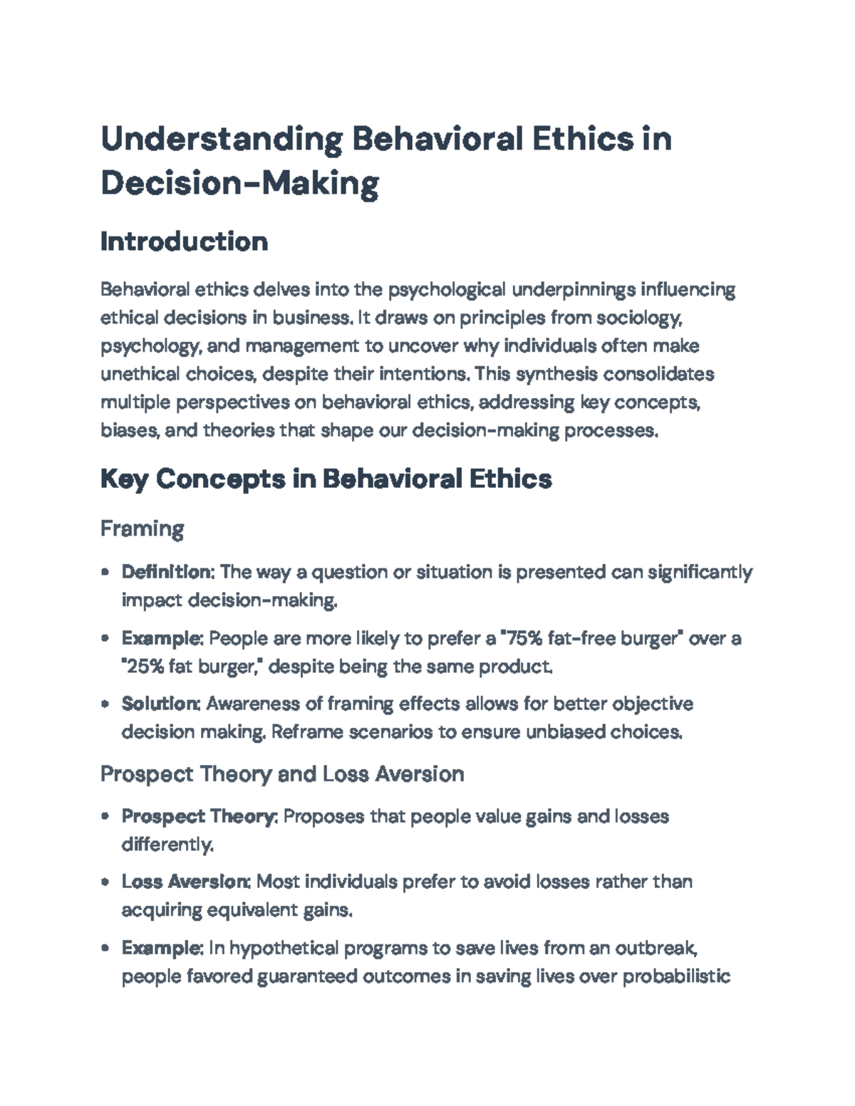Behavioral Ethics in Decision-Making: Key Concepts and Biases Analysis ...