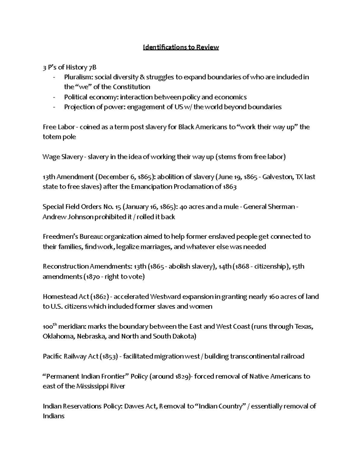 Identifications to Review: Key Concepts in US History - Studocu
