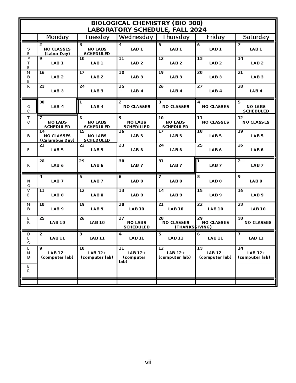 Lab Schedules - FALL 2024 - BIOLOGICAL CHEMISTRY (BIO 300) LABORATORY ...