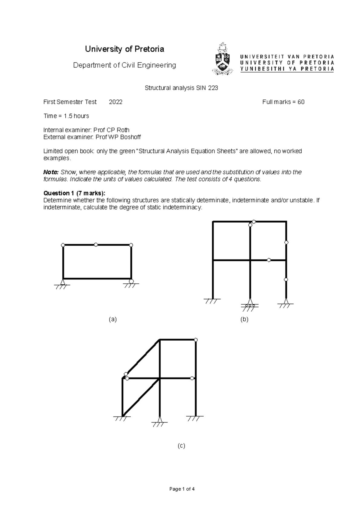 SIN 223 Structural Analysis Study Guide 2025 - University of Pretoria ...
