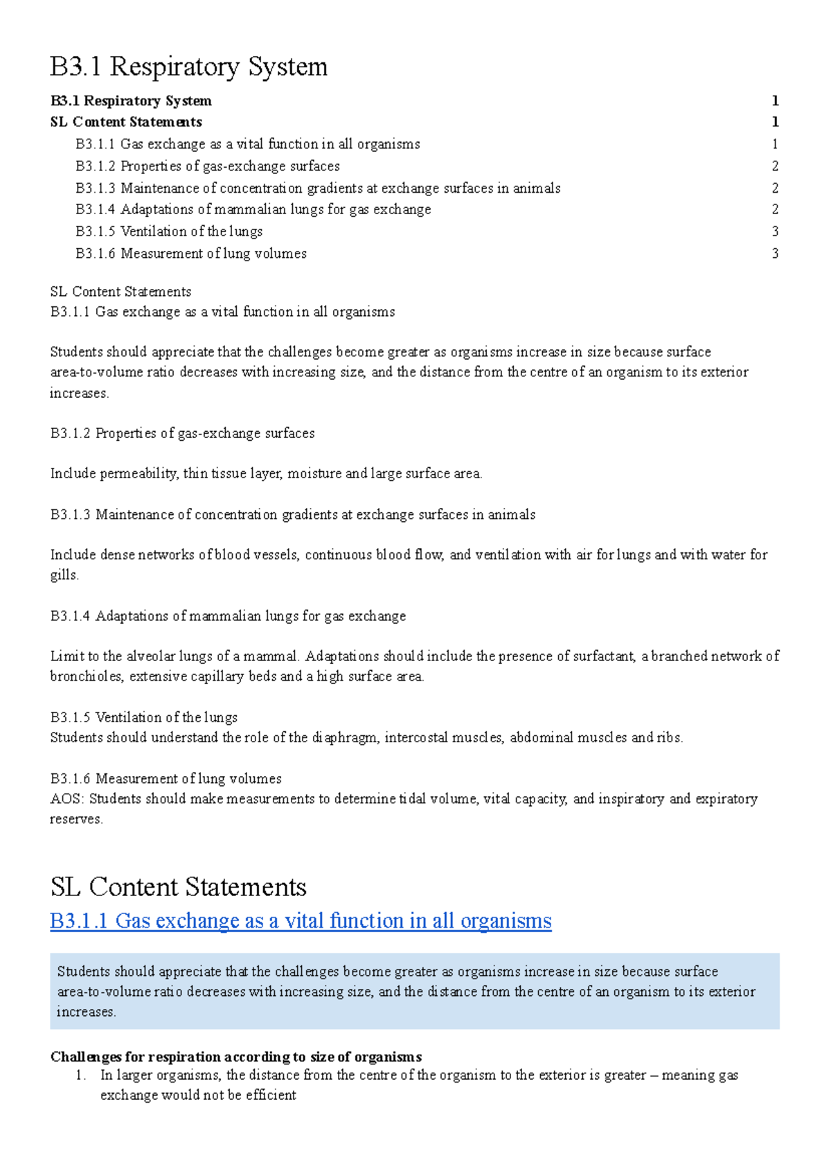 B3.1 Respiratory System - B3 Respiratory System B3 Respiratory System 1 ...