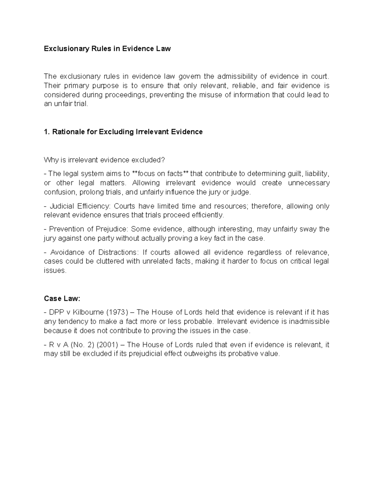 Exclusionary Rules in Evidence Law: Relevance & Best Evidence Analysis ...