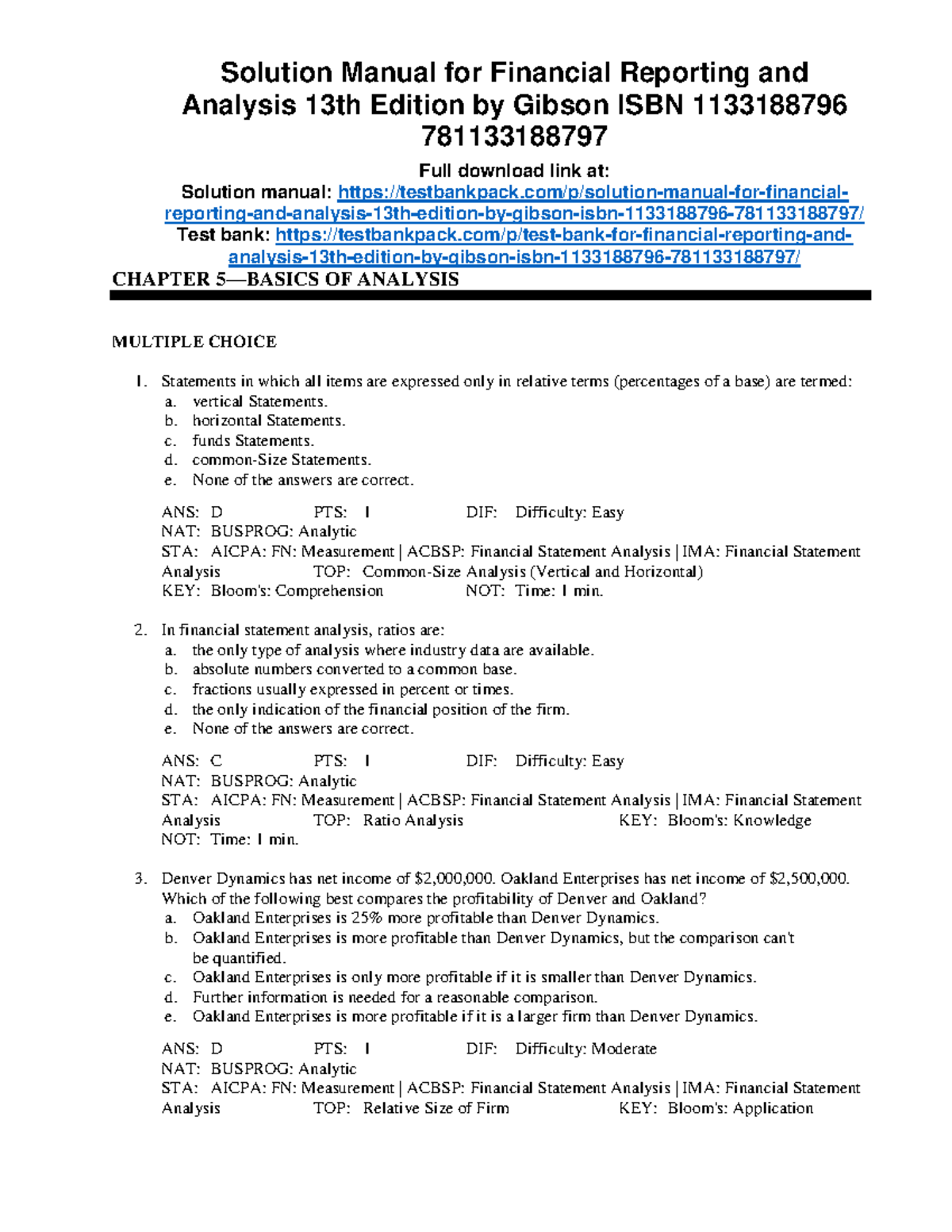 FS-5 - Financial Reporting and Analysis 13th Ed. Solution Manual & Test Bank - Document Preview