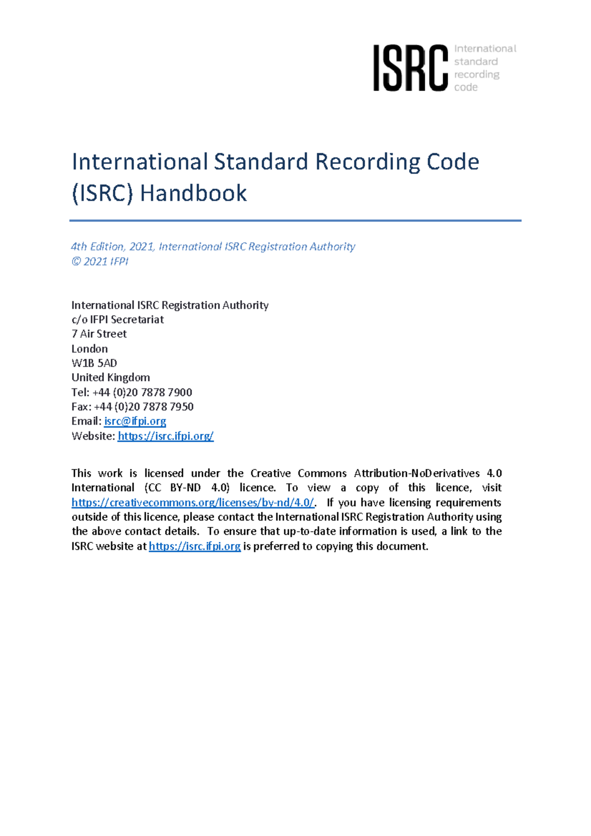 ISRC Handbook 4th Edition, 2021: Guidelines for Assignment and Use ...