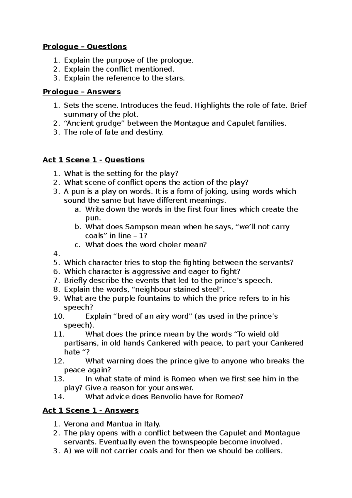 Romeo and Juliet (ENG 101) - Learner's Questions and Answers - Studocu
