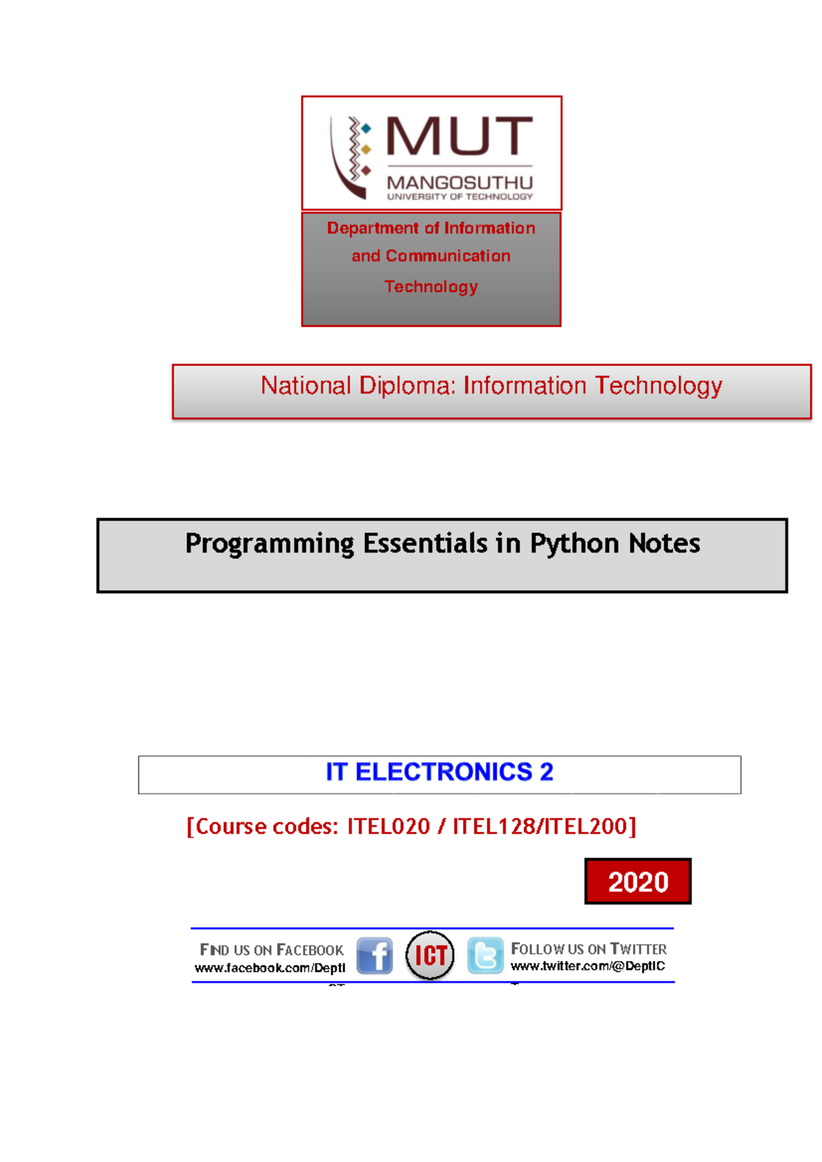 Programming Essentials in Python Notes - ITEL020/ITEL128/ITEL200 - Studocu