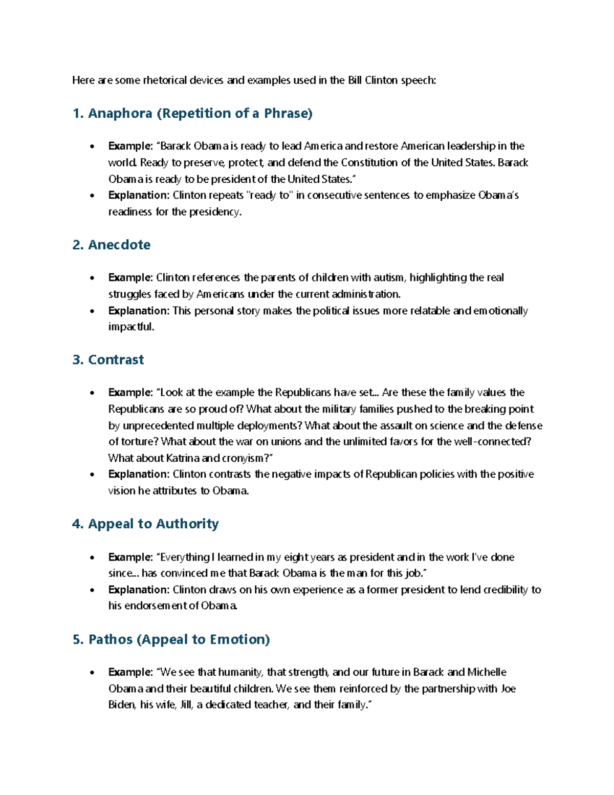 Rhetorical Devices in Bill Clinton's Speech: Analysis & Examples - Studocu
