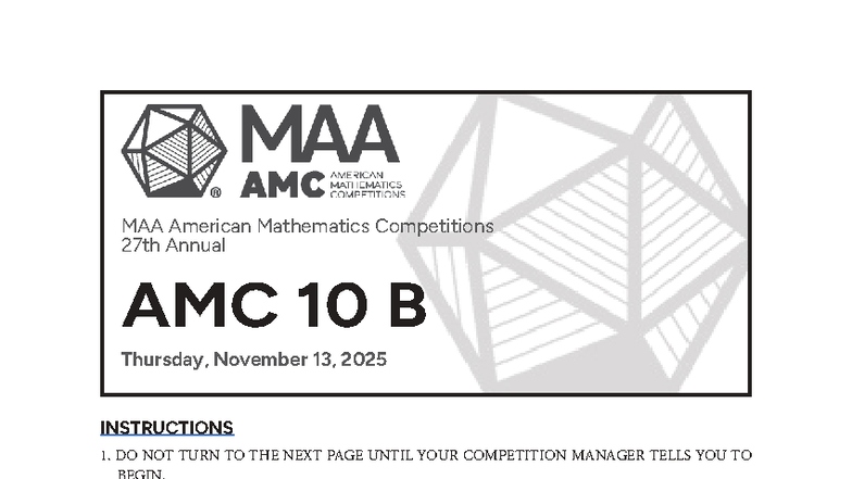 2025 AMC 10 B Competition Instructions and Problems - Document Preview