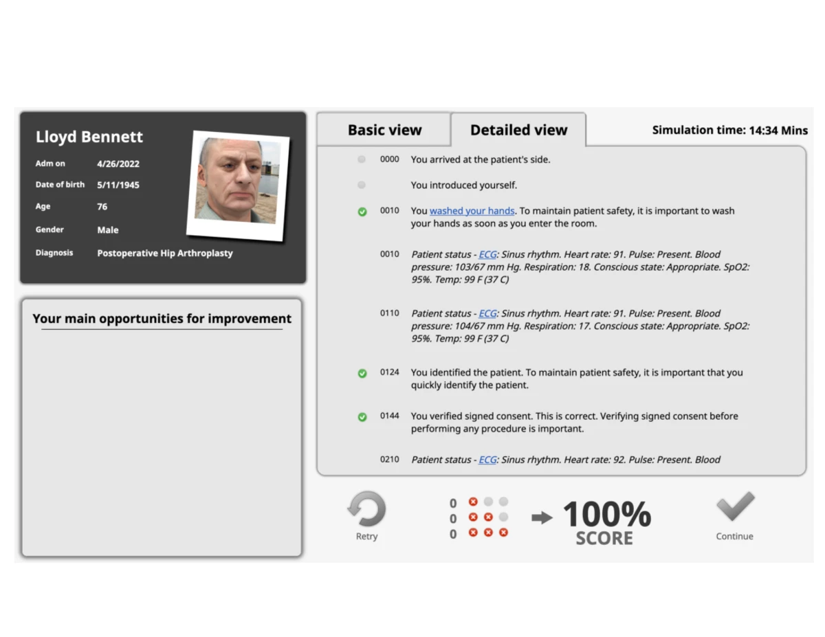 vSim Surgical Scenario 4 Vernon Watkins - Hemicolectomy - Feedback Log