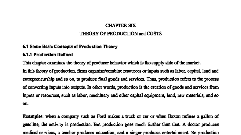 Producer Theory - Notes (Chapter 6: Production and Costs) - Studocu