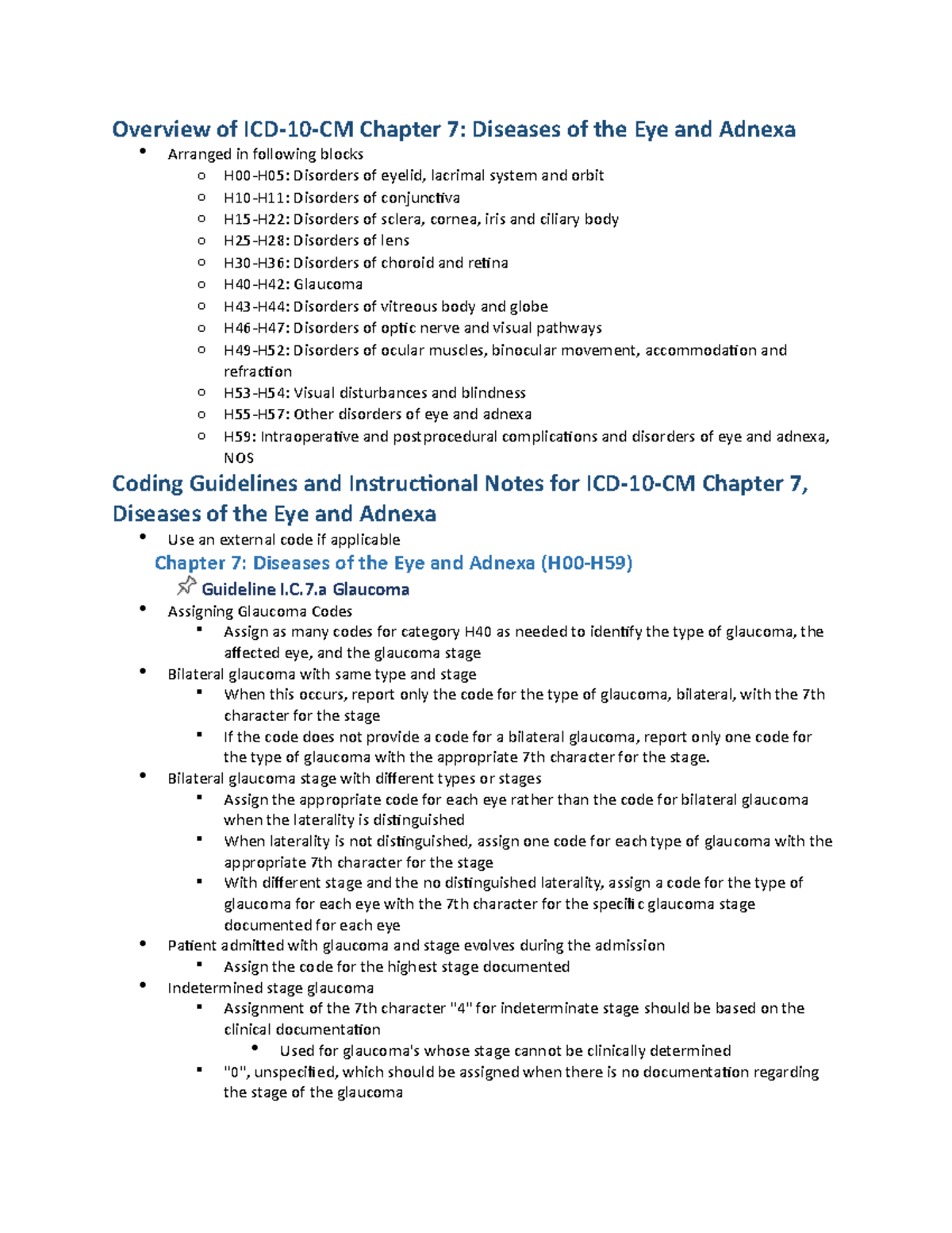 Chapter 7 (H00-H59) Comprehensive Guide to Diseases of the Eye - Studocu