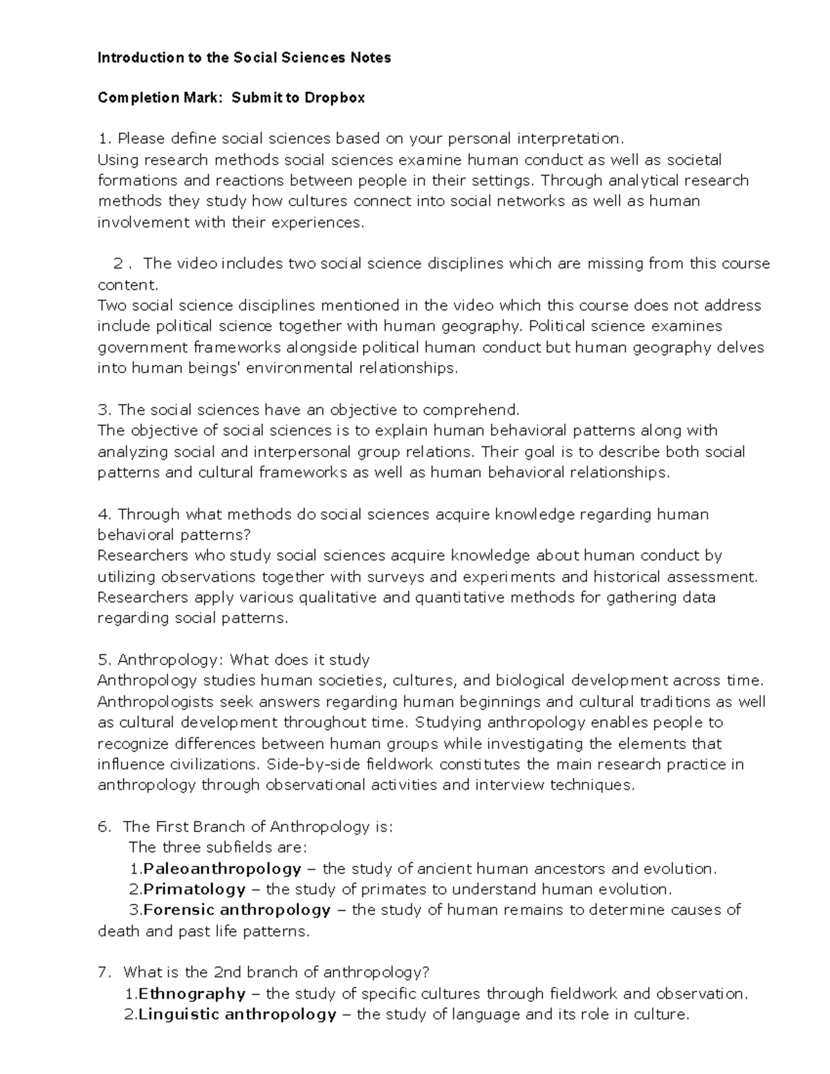 Copy of Introduction to the Social Sciences Notes - Introduction to the ...