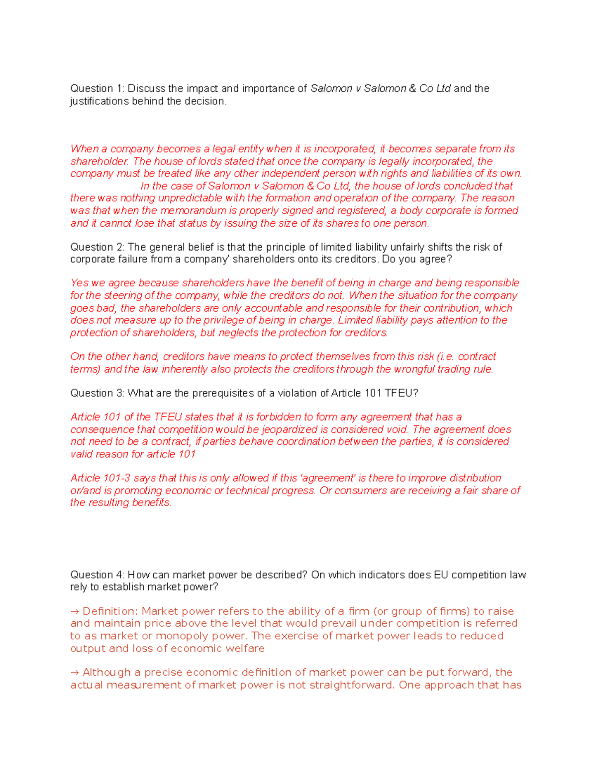 Law 101: Week 3 Tutorial Questions on Corporate Law and Liability ...
