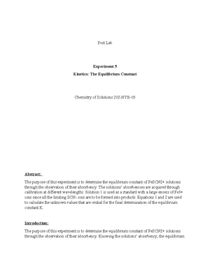 Chemistry Lab 5: Kinetics and Equilibrium Constant Determination - Studocu