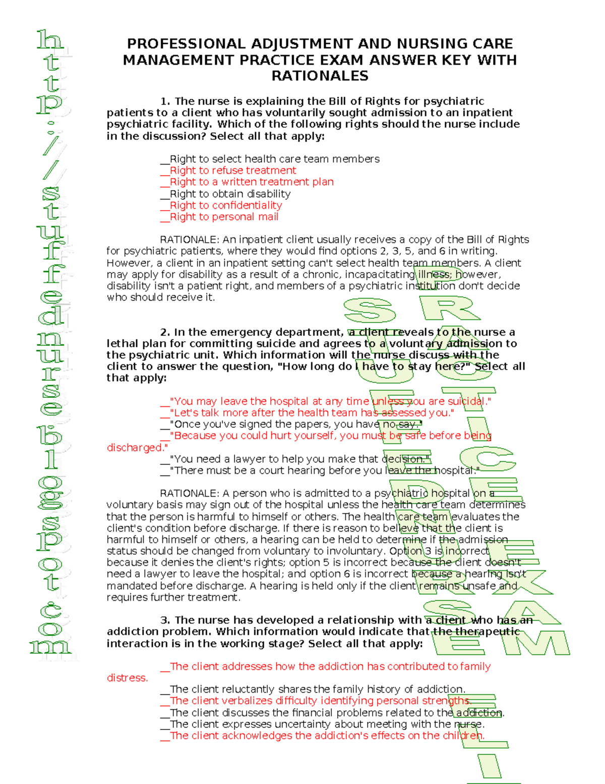 6125208 Nursing Care Management Practice Exam Key with Rationals - Studocu