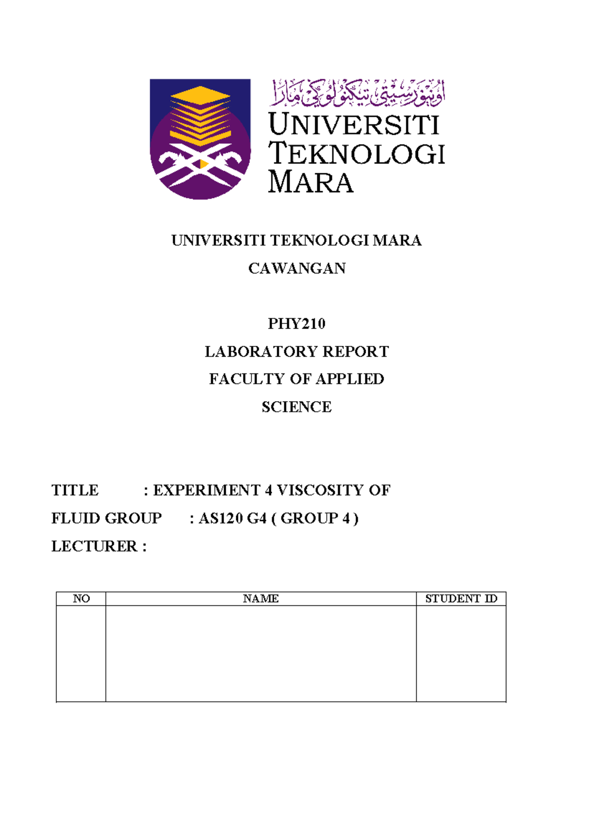 PHY210 Lab Report: Experiment 4 - Viscosity of Fluids - Studocu
