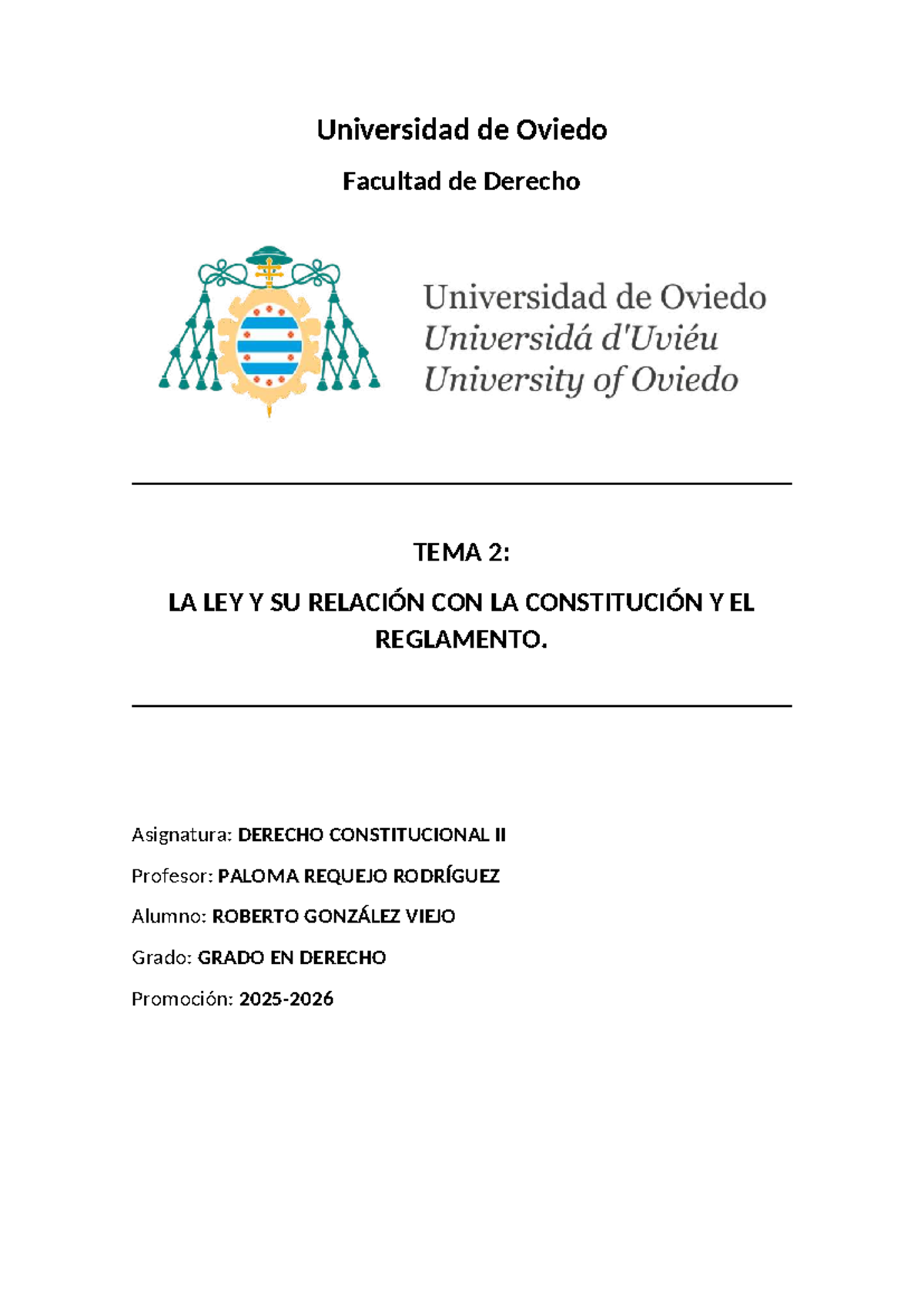 Derecho Constitucional II - TEMA 2: Ley y su Relación con la ...