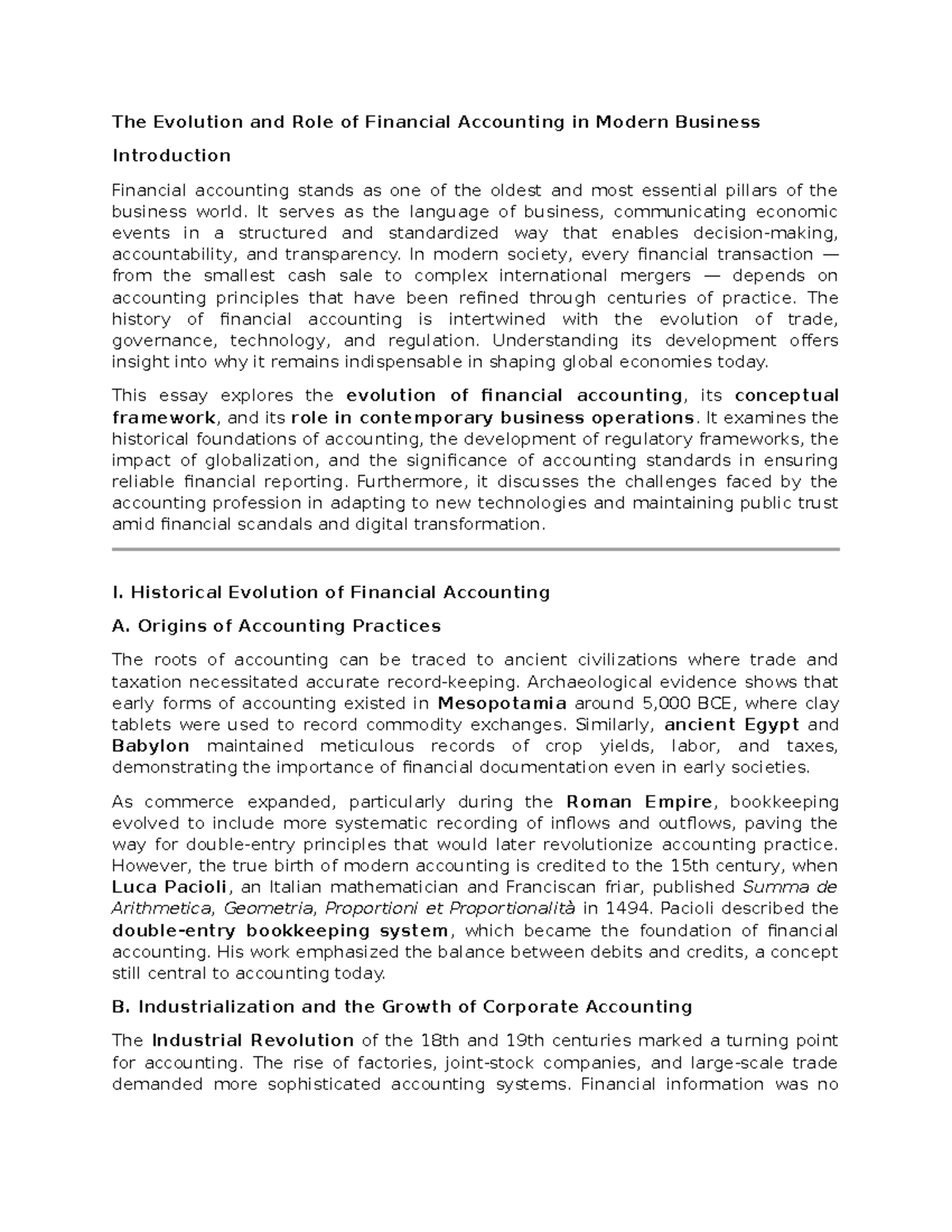 FIN 301: The Evolution and Impact of Financial Accounting Today - Studocu