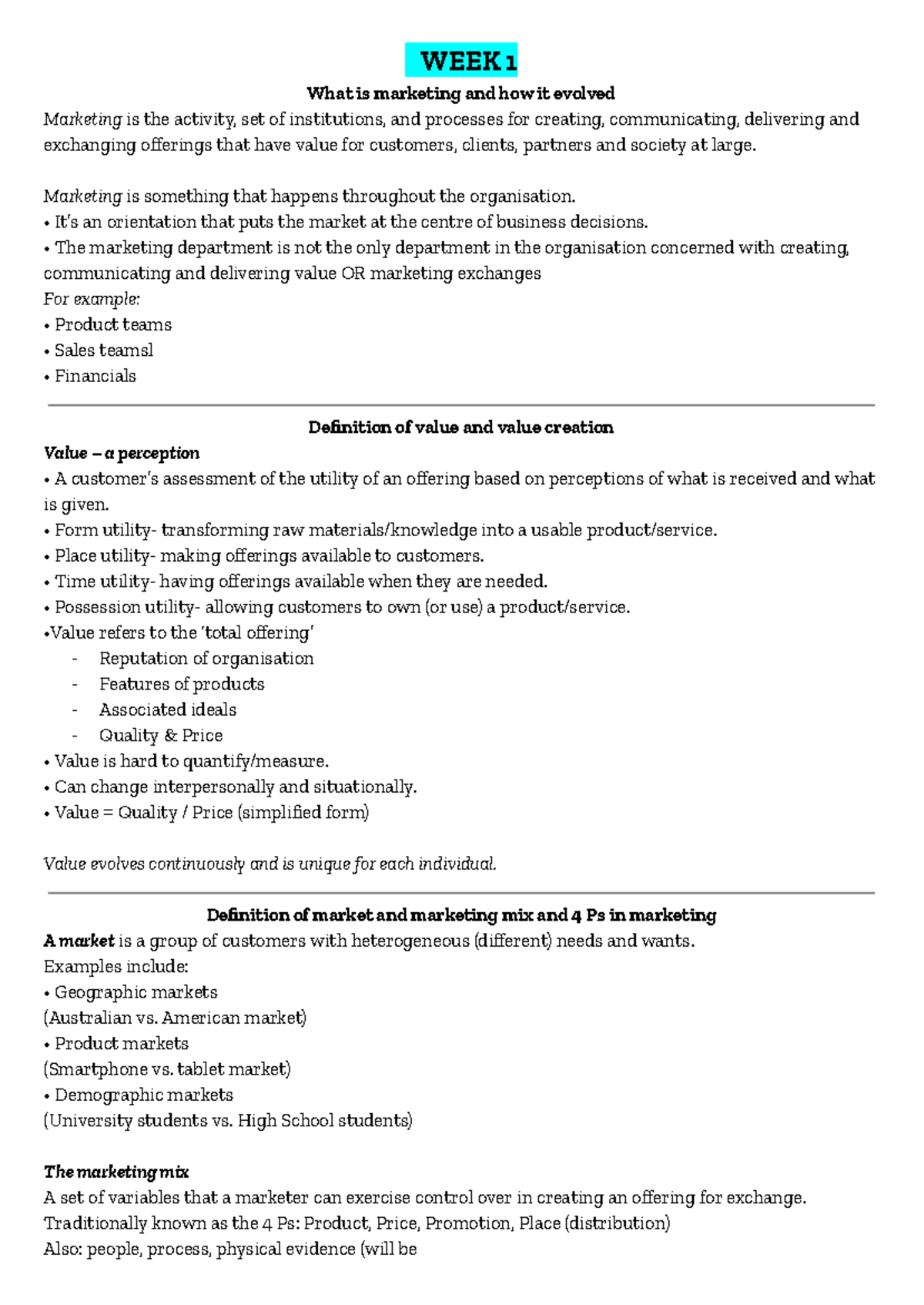 Marketing Concepts and Principles: Week 1 Overview for MKT 101 - Studocu