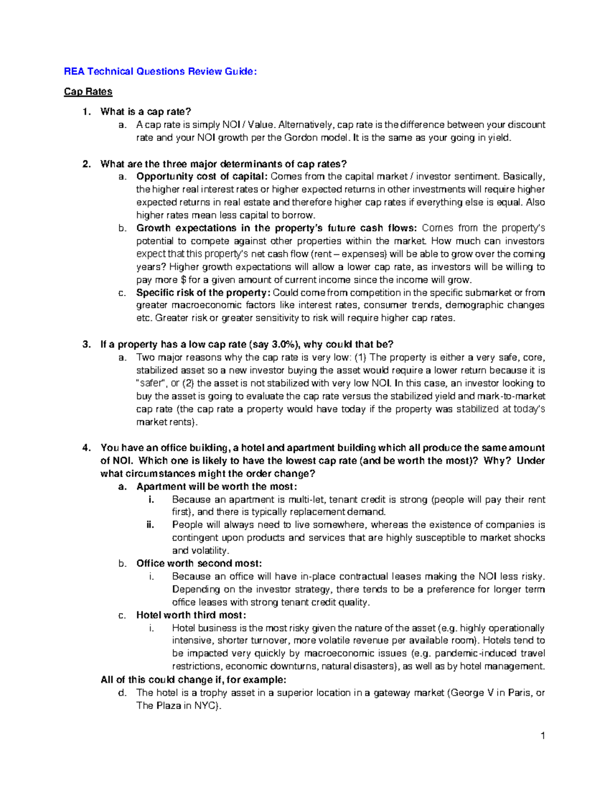 REA Technical Questions Review Guide: Understanding Cap Rates and IRR ...