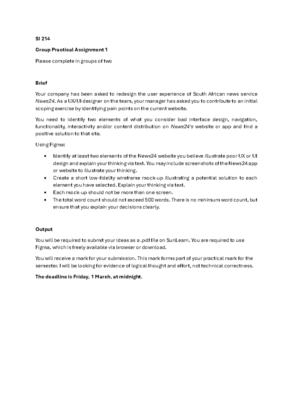 Practical 1 - SI 214 Group Practical Assignment 1 Please complete in ...