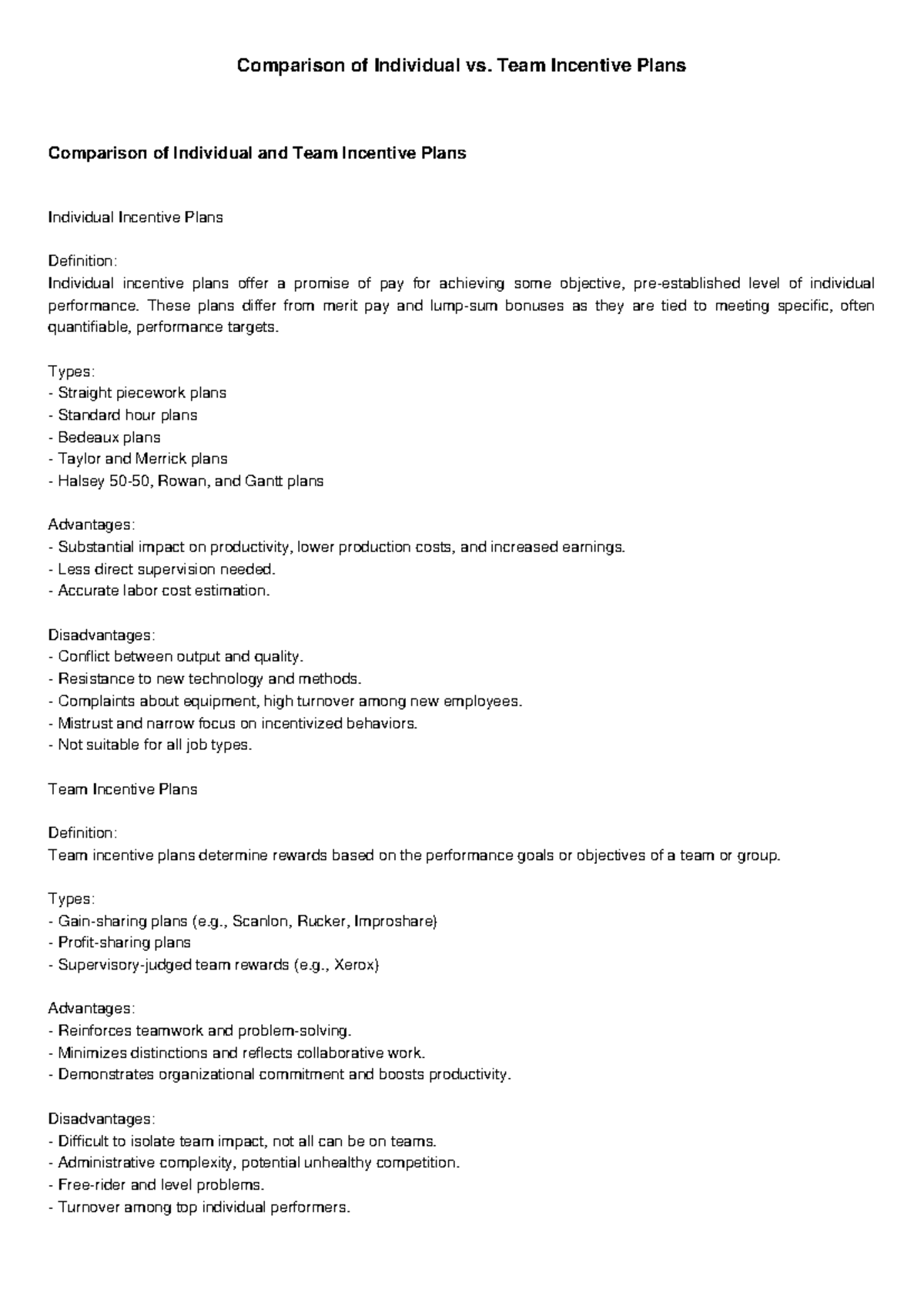 Comparison of Individual vs Team Incentive Plans: Key Insights and ...