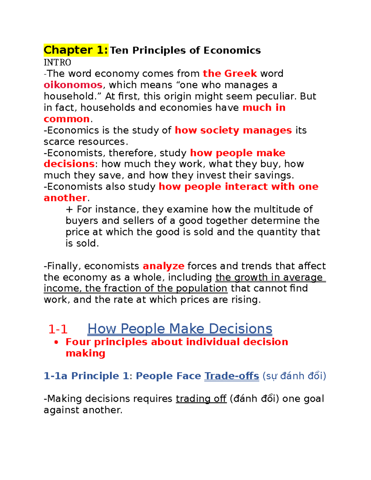 BUE - Chapter 1: Ten Principles of Economics Overview - Studocu