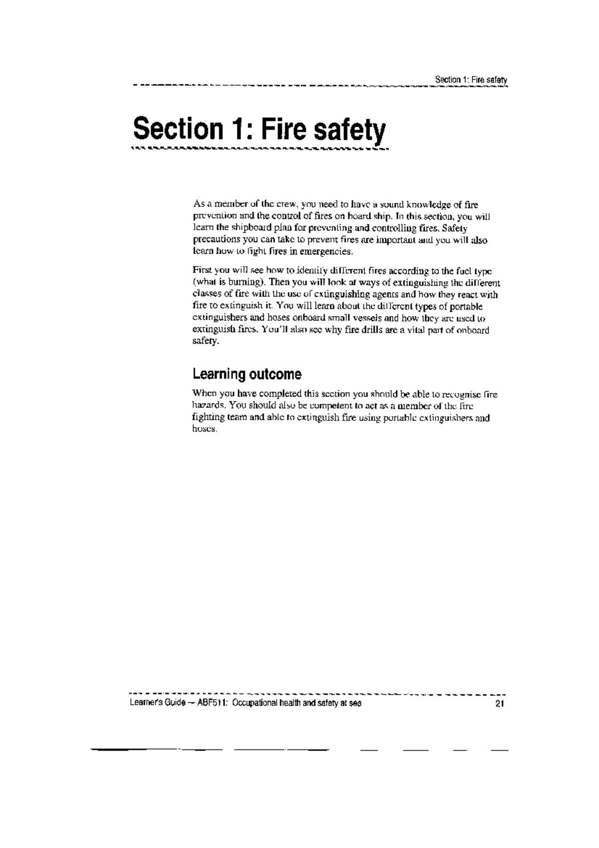 ABF511: Fire Safety Notes and Practices for Onboard Safety - Studocu