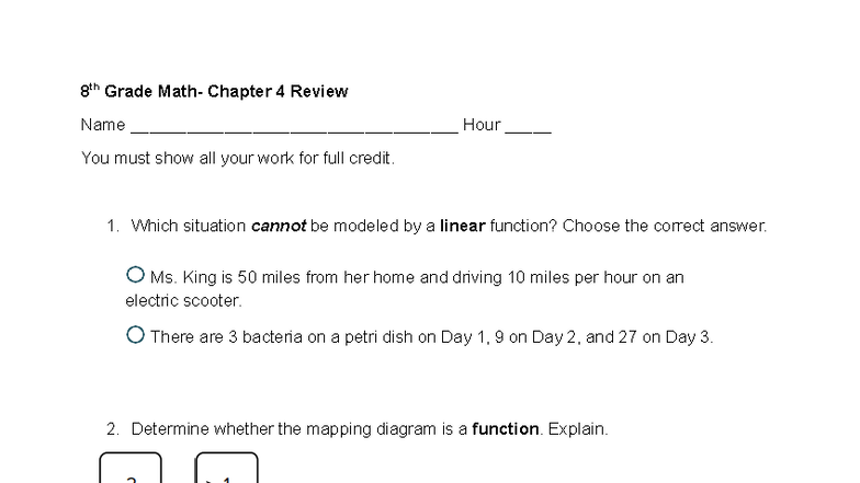 8th Grade Math - Chapter 4 Review (2025-2026) - Studocu