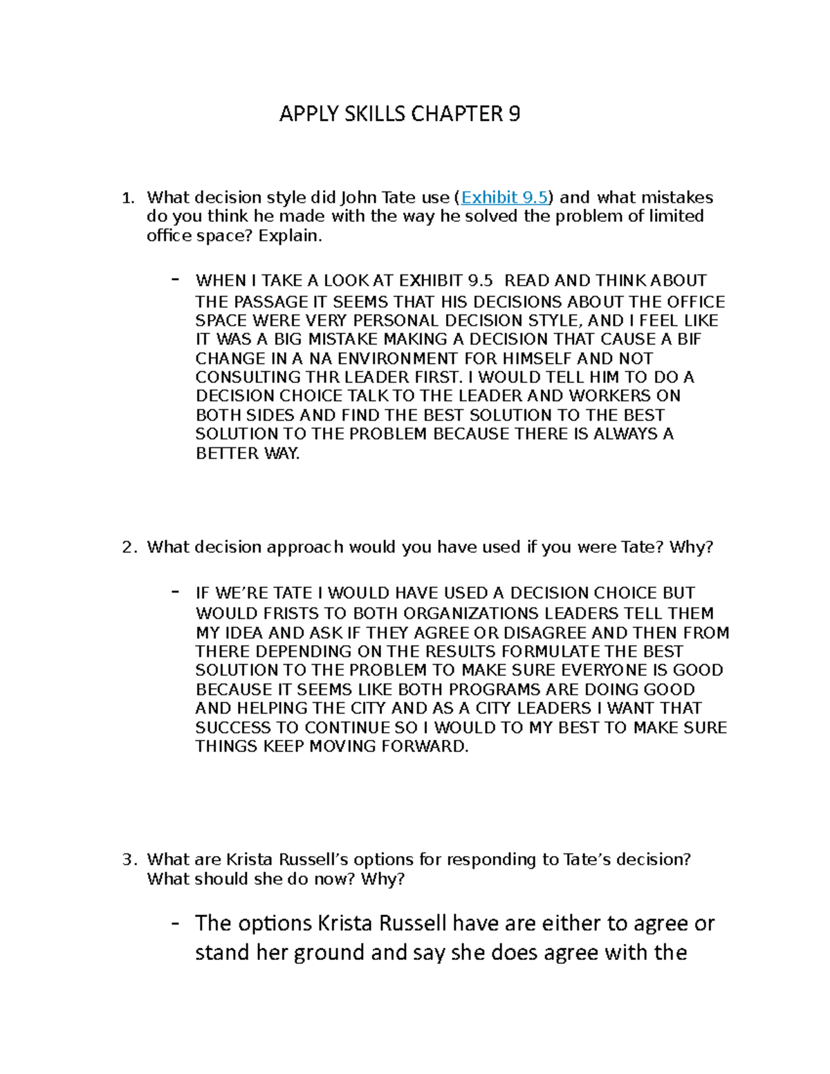 Apply Skills Chapter 9 - Decision Making Strategies - Studocu