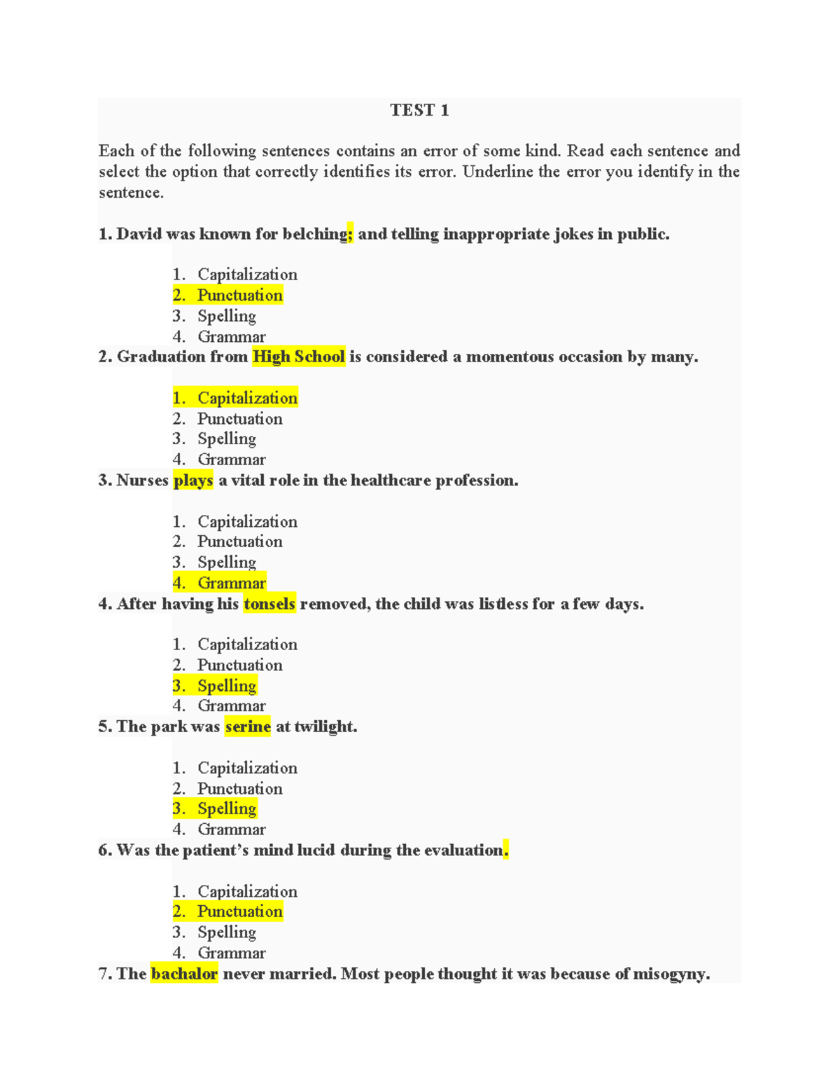 Test 1 - Error Identification and Correction Exercises - Studocu