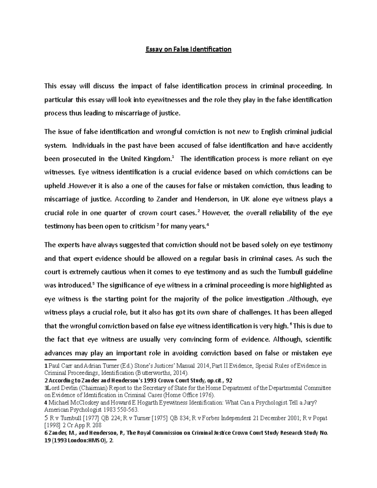 Essay on False Identification of Victims in Criminal Justice - Studocu