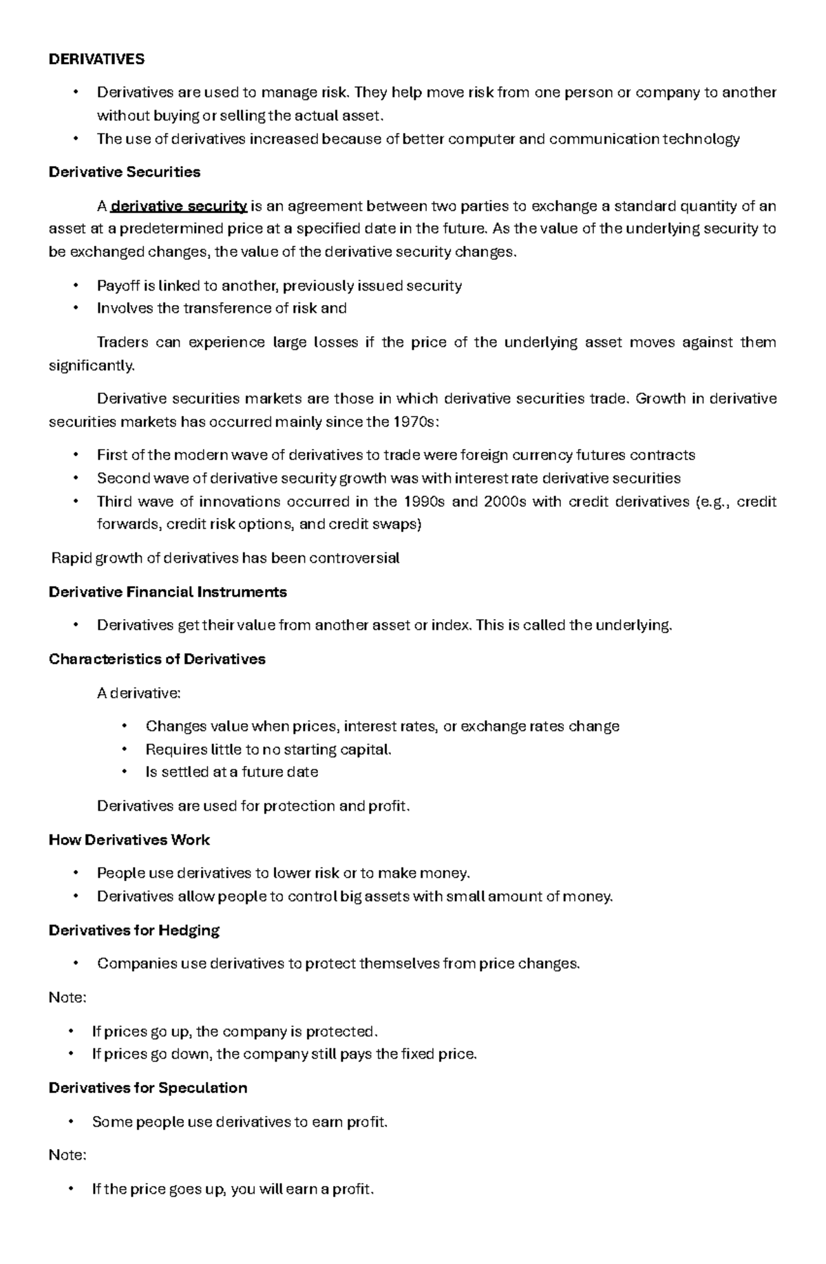 FIN 301: Final Exam Study Notes on Derivatives and Banking - Studocu