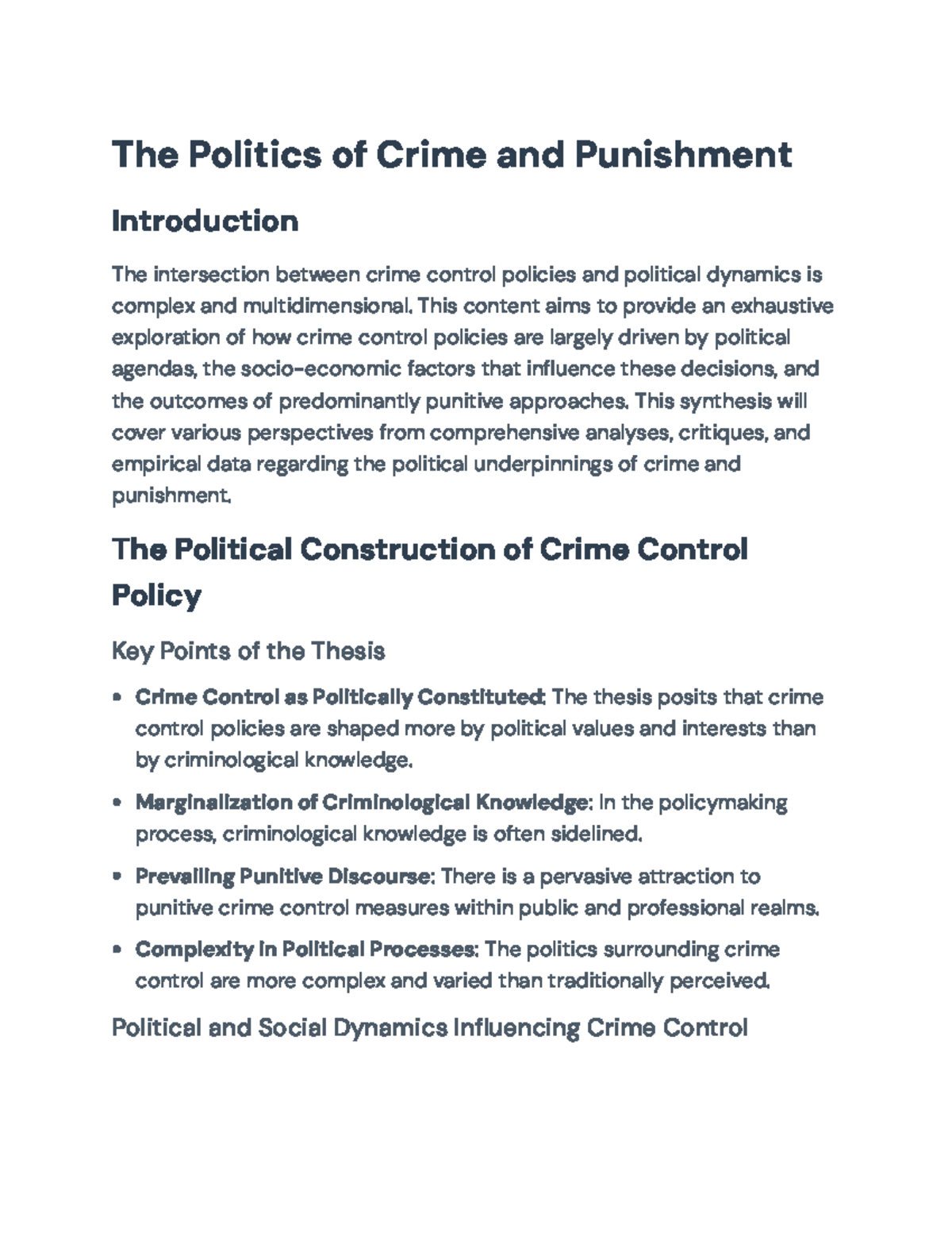 The Politics of Crime and Punishment: Analyzing Policy Dynamics (CRJ ...