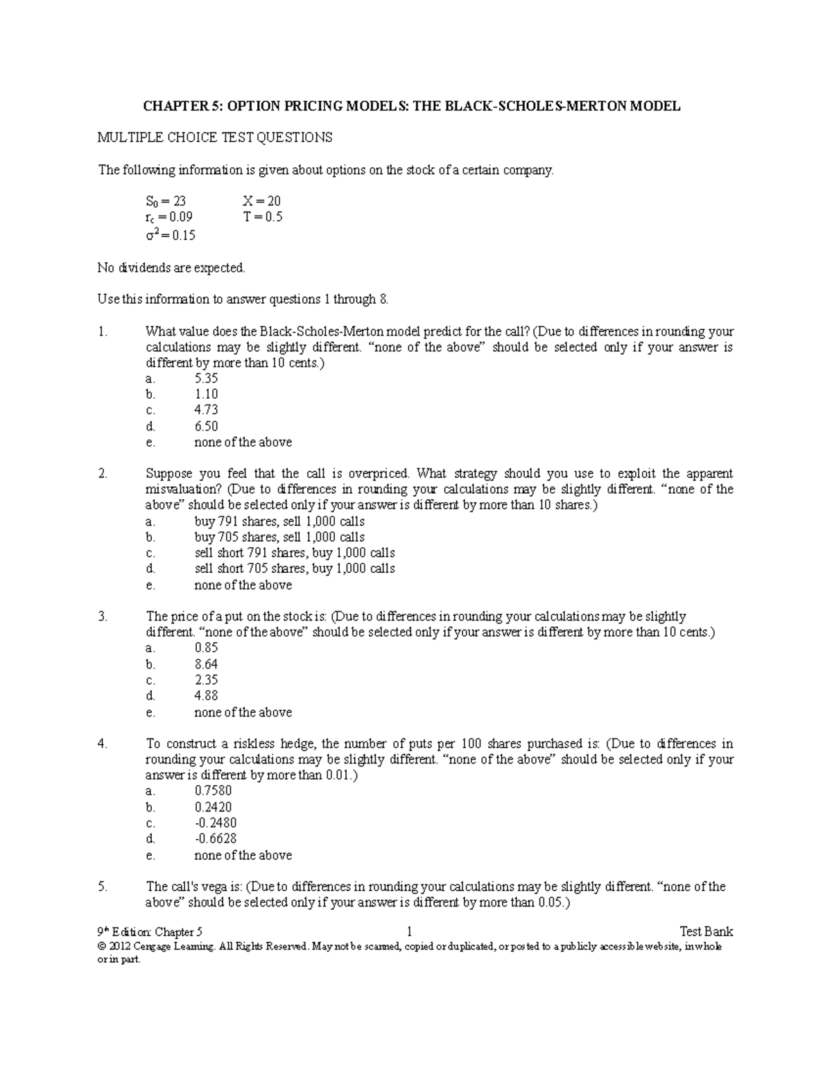 MCQs on Binomial Option Pricing Model for Finance 101 Final Exam - Studocu