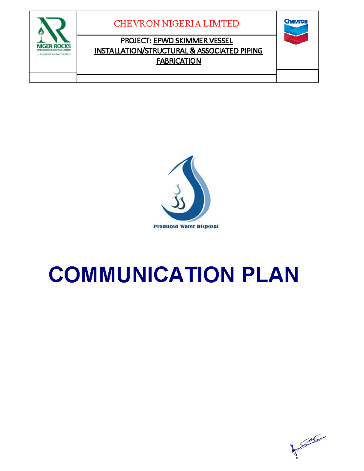 Communication Plan - none - CHEVRON NIGERIA LIMTED PROJECT: EPWD ...