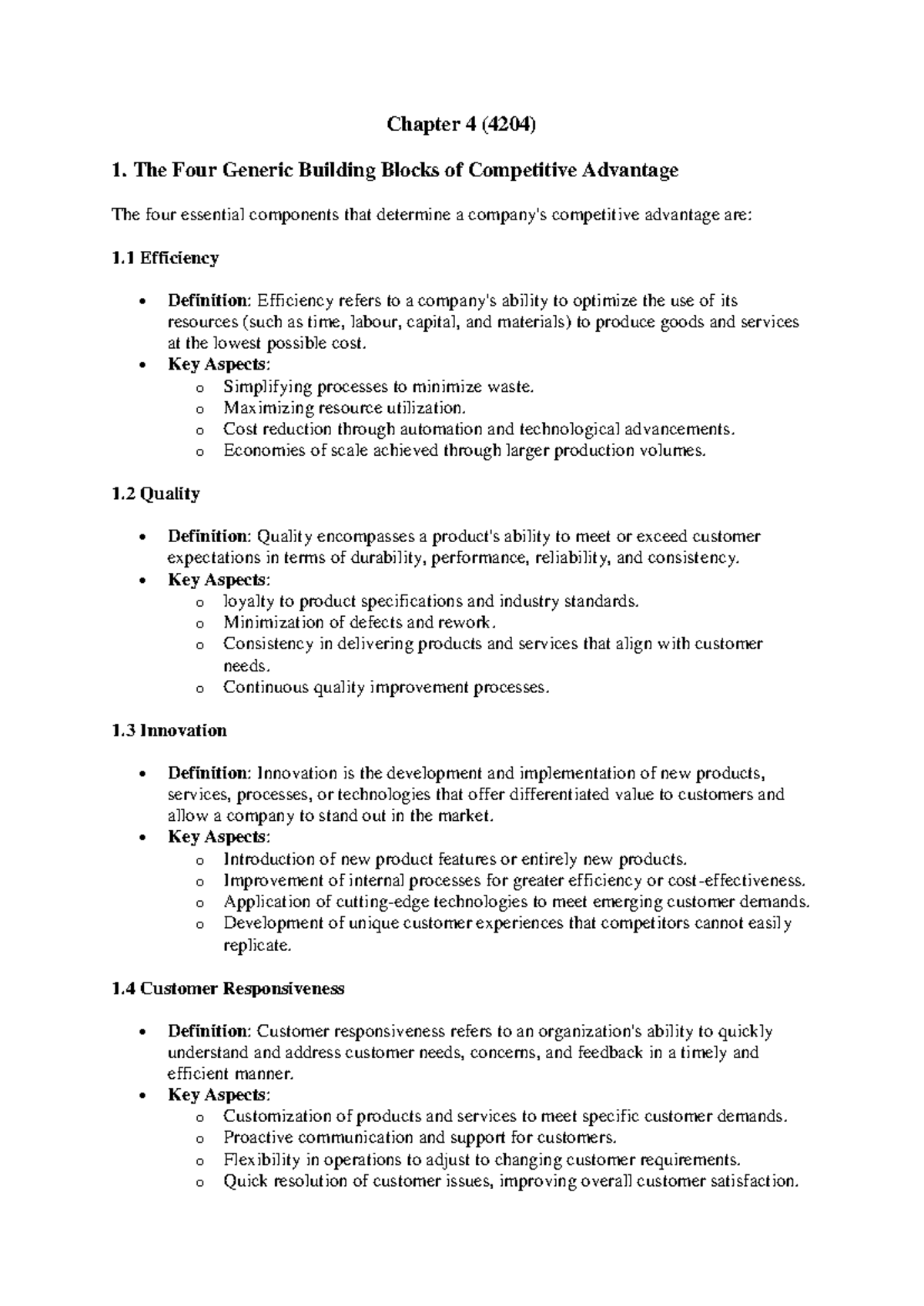 Chapter 4 Overview on Competitive Advantage in 4204 Notes - Studocu