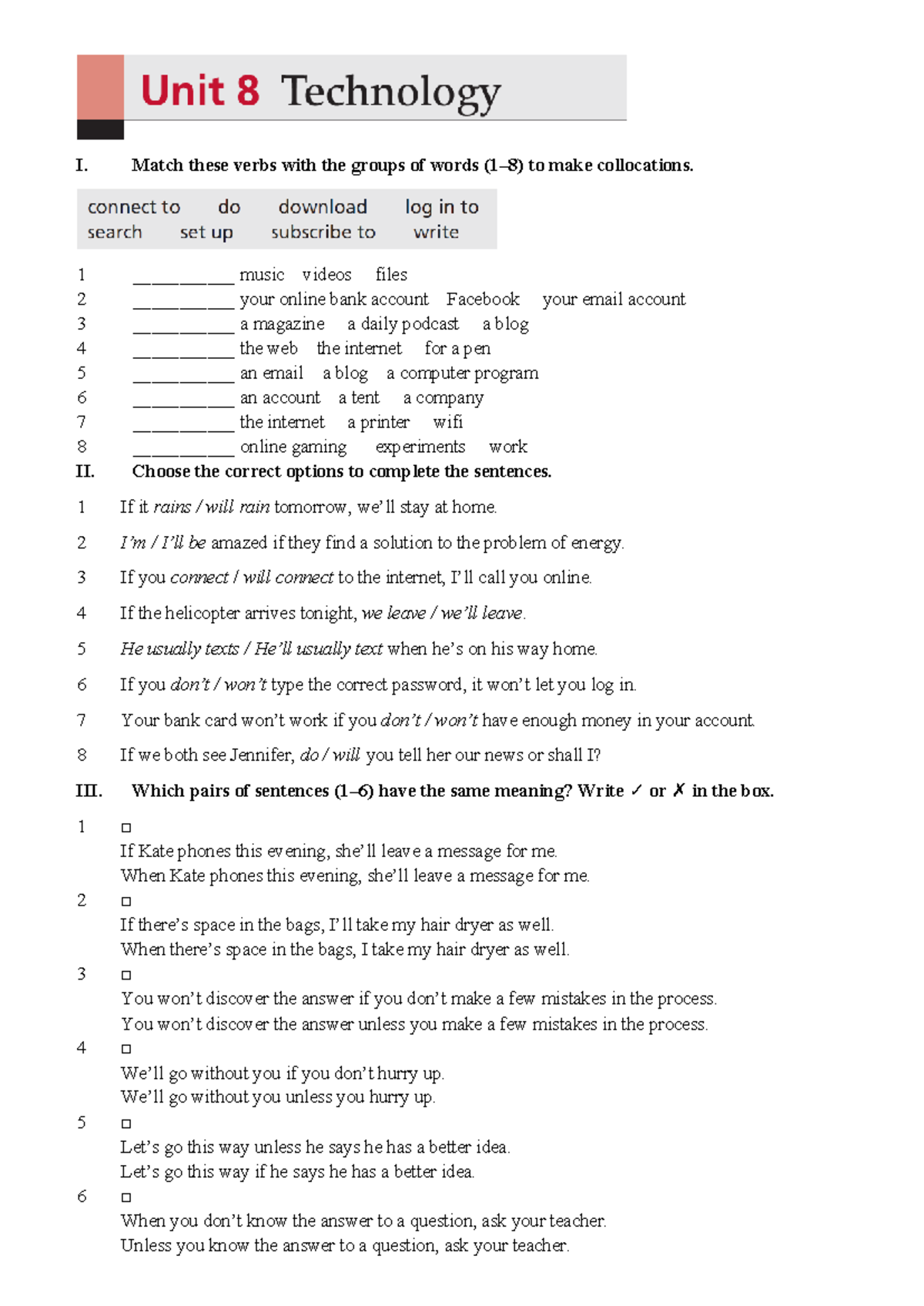 HW-Unit 8.3-Collocations and Sentence Completion Exercises - Studocu