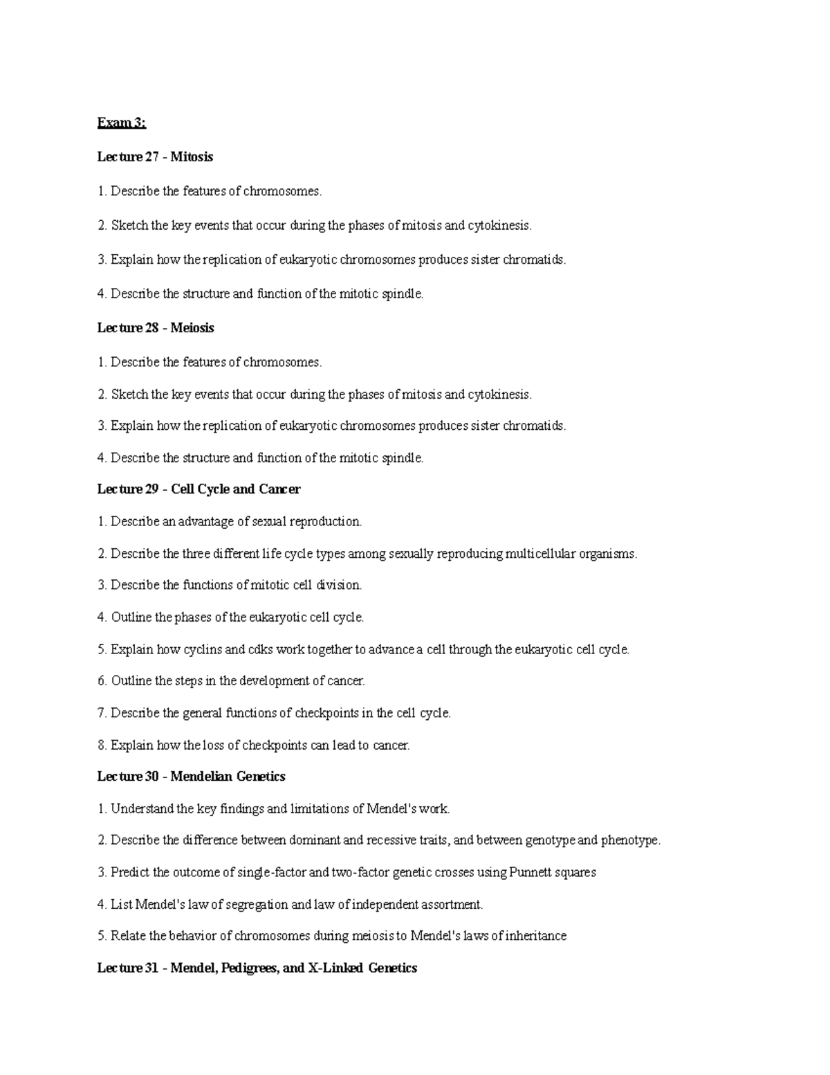 Exam 3: Lecture Notes on Mitosis, Meiosis, and Genetics - Studocu