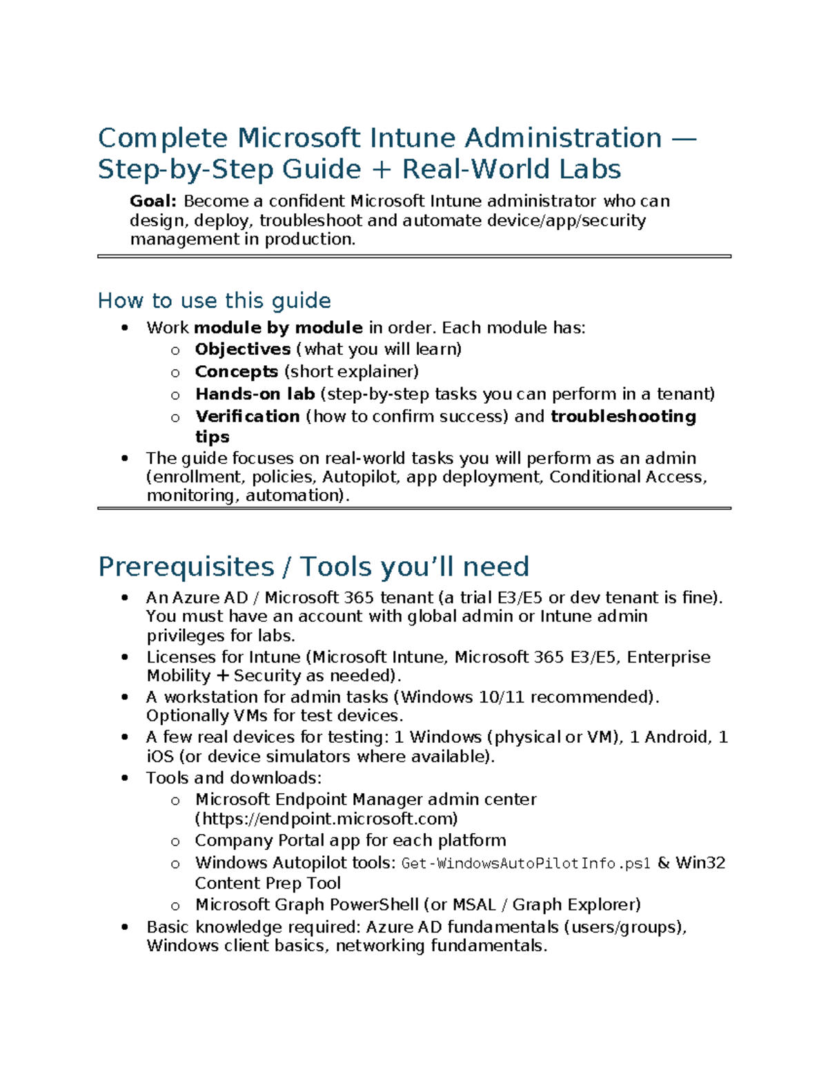 Complete Microsoft Intune Admin Guide: Step-by-Step Labs & Projects ...