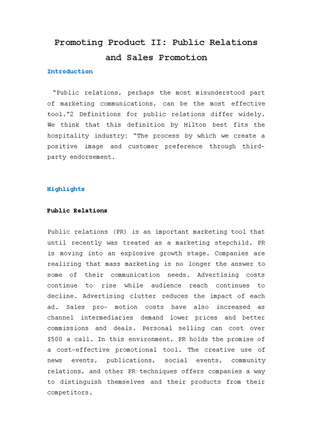 Promoting Product II: PR Strategies and Sales Promotion Techniques ...